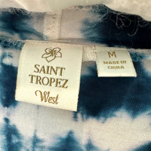 SAINT TROPEZ WEST | Blue White Tie-Dye Knit Waterfall Cardigan | Size Medium - Picture 6 of 7
